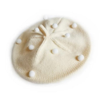 Нова есенно-зимна бебешка шапка с помпон Плетени шапки за момичета Сладка принцеса Детска шапка с барета Детски аксесоари Коледен подарък