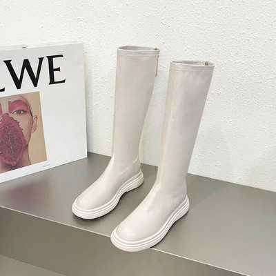 Femeie Cizme Plate Pantofi Femeie Cizme cu vârf rotund-Feme Jos Dama Negru Mid-Galf 2023 Cauciuc Rock Mid-Calf Lolita Toamna Slip-On F