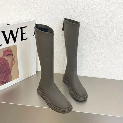 Femeie Cizme Plate Pantofi Femeie Cizme cu vârf rotund-Feme Jos Dama Negru Mid-Galf 2023 Cauciuc Rock Mid-Calf Lolita Toamna Slip-On F
