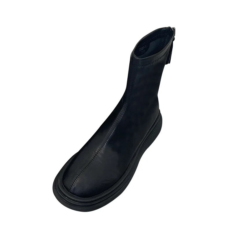 Γυναικείες ίσιες μπότες Γυναικεία παπούτσια Στρογγυλές μπότες-Γυναικείες χαμηλές γυναικείες μαύρες μεσαίες γάμπες 2023 Rubber Rock Mid-Calf Lolita Autumn Slip-On F