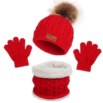 Πλεκτό με βελονάκι Γάντια καπέλο χειμωνιάτικο ζεστό καπέλο γάντια λαιμό κασκόλ Σετ για βρέφη