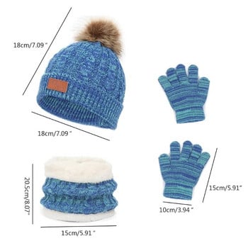 Плетена на една кука плетена шапка Ръкавици Зимна топла шапка Ръкавици Шал за врата Комплект за бебета
