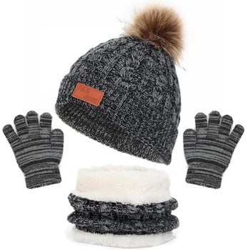 Плетена зимна шапка Ръкавици Шал за врата Бебешки принадлежности Топла плетена шапка Комплект ръкавици