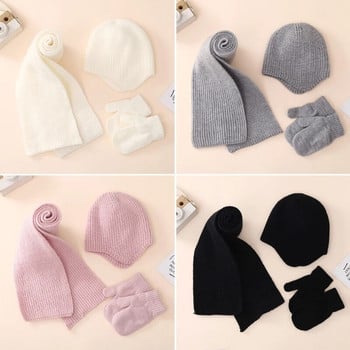 Baby Warm Beanie Καπέλο & Γάντια Πλεκτό Καπέλο και γάντι Βρεφικό κασκόλ Καπέλο μονόχρωμο Breatrhble Δώρο ντους για νήπια