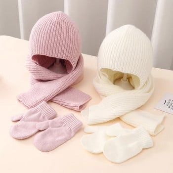 Baby Warm Beanie Καπέλο & Γάντια Πλεκτό Καπέλο και γάντι Βρεφικό κασκόλ Καπέλο μονόχρωμο Breatrhble Δώρο ντους για νήπια