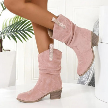 2023 Χειμερινές γυναικείες vintage μπότες ιππότη Φθινοπωρινές γυναικείες δυτικές μπότες καουμπόη Παπούτσια πεζοπορίας με χοντρό τακούνι