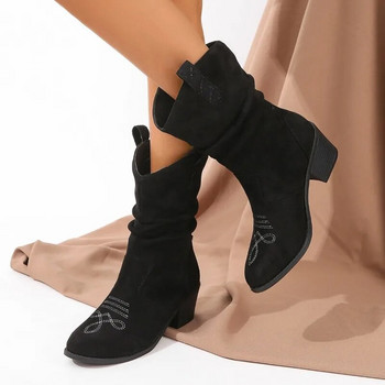 2023 Χειμερινές γυναικείες vintage μπότες ιππότη Φθινοπωρινές γυναικείες δυτικές μπότες καουμπόη Παπούτσια πεζοπορίας με χοντρό τακούνι