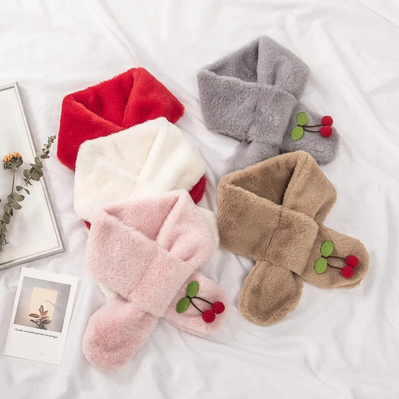 Cartoon Cherry Plush Beebi Sallid Sügis Talv Soe Karvane Imiku Sall Väikelapsele Pehme Paks Kunstkarusnahast Vastsündinud Tüdrukule Kaelarätik