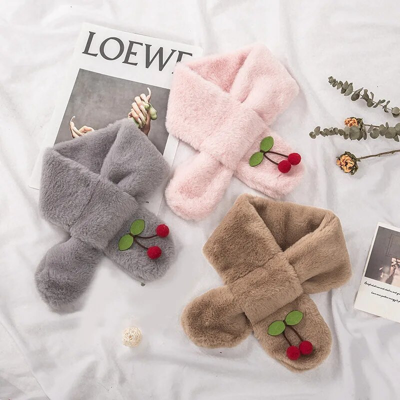 Cartoon Cherry Plush Beebi Sallid Sügis Talv Soe Karvane Imiku Sall Väikelapsele Pehme Paks Kunstkarusnahast Vastsündinud Tüdrukule Kaelarätik