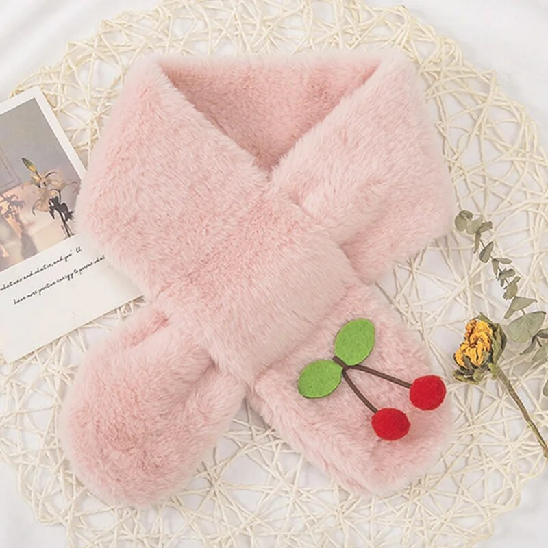 Cartoon Cherry Plush Beebi Sallid Sügis Talv Soe Karvane Imiku Sall Väikelapsele Pehme Paks Kunstkarusnahast Vastsündinud Tüdrukule Kaelarätik