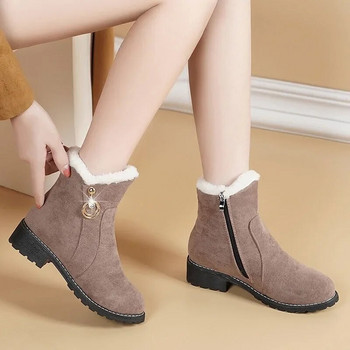 New Style Μπότες Χειμερινές Υπαίθριες Ζεστές Δερμάτινες Μπότες Αδιάβροχες Μπότες Χοντρά Τακούνια Στρογγυλές Μπότες