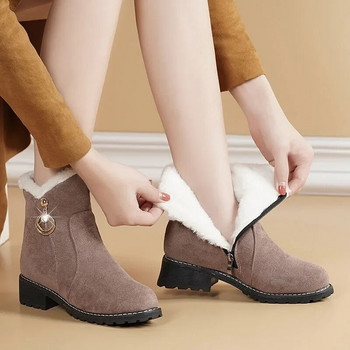 New Style Μπότες Χειμερινές Υπαίθριες Ζεστές Δερμάτινες Μπότες Αδιάβροχες Μπότες Χοντρά Τακούνια Στρογγυλές Μπότες