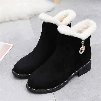 New Style Μπότες Χειμερινές Υπαίθριες Ζεστές Δερμάτινες Μπότες Αδιάβροχες Μπότες Χοντρά Τακούνια Στρογγυλές Μπότες