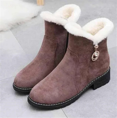 New Style Μπότες Χειμερινές Υπαίθριες Ζεστές Δερμάτινες Μπότες Αδιάβροχες Μπότες Χοντρά Τακούνια Στρογγυλές Μπότες