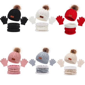 Wwcute 3 Pieces Σετ χειμωνιάτικο ζεστό κασκόλ για νήπια για παιδιά 1-6 ετών Χαριτωμένα πλεκτά παιδικά γάντια Beanie χειμωνιάτικα ρούχα