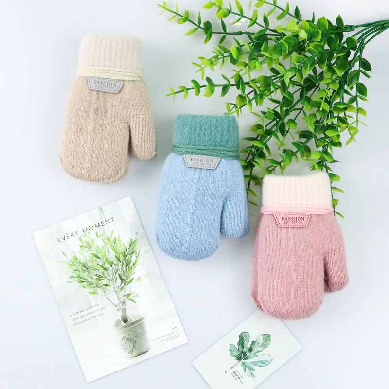 Mănuși noi de iarnă pentru bebeluși, cu frânghie, calde, degete întregi, îngroșați, plus mănuși de catifea pentru copii, băieți, fete, mănuși pentru copii, accesorii pentru bebeluși