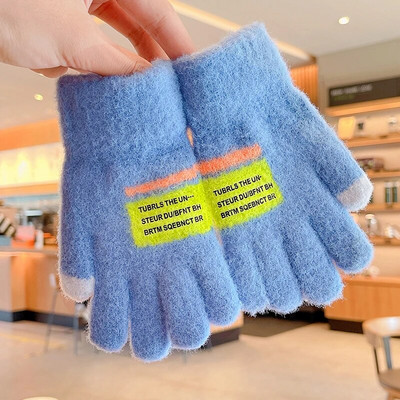 Talv uus talv Lapsed kudumine paksendatud kirjaga plüüs Viis sõrme kindad poisid tüdrukud õues soojad kindad lapsed värvid kindad