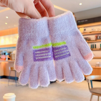 Talv uus talv Lapsed kudumine paksendatud kirjaga plüüs Viis sõrme kindad poisid tüdrukud õues soojad kindad lapsed värvid kindad