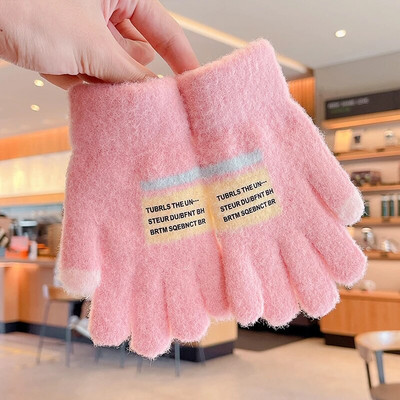 Talv uus talv Lapsed kudumine paksendatud kirjaga plüüs Viis sõrme kindad poisid tüdrukud õues soojad kindad lapsed värvid kindad