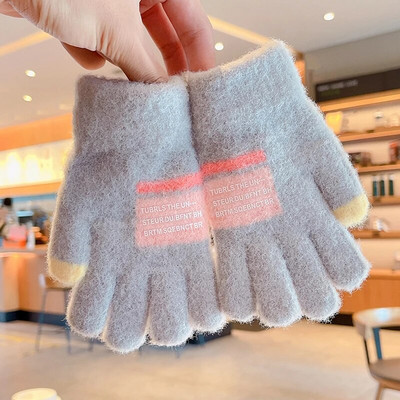 Talv uus talv Lapsed kudumine paksendatud kirjaga plüüs Viis sõrme kindad poisid tüdrukud õues soojad kindad lapsed värvid kindad