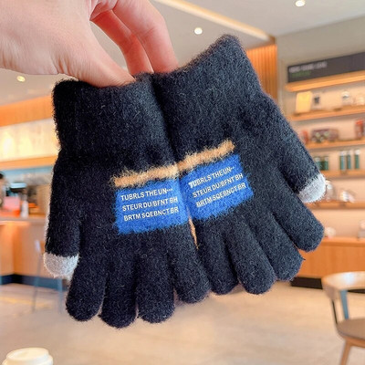 Talv uus talv Lapsed kudumine paksendatud kirjaga plüüs Viis sõrme kindad poisid tüdrukud õues soojad kindad lapsed värvid kindad