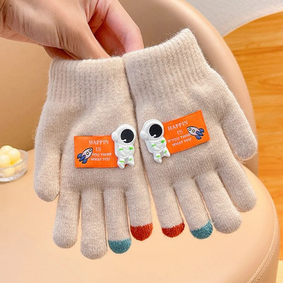 Talv uus talv Lapsed kudumine paksendatud kirjaga plüüs Viis sõrme kindad poisid tüdrukud õues soojad kindad lapsed värvid kindad