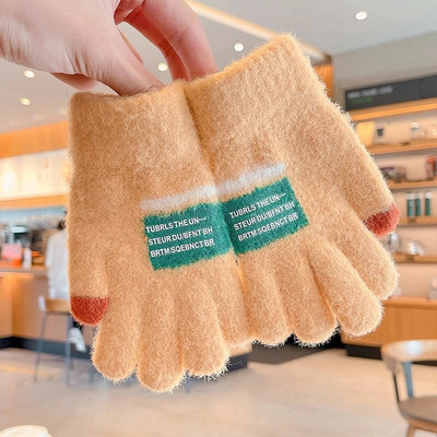 Talv uus talv Lapsed kudumine paksendatud kirjaga plüüs Viis sõrme kindad poisid tüdrukud õues soojad kindad lapsed värvid kindad