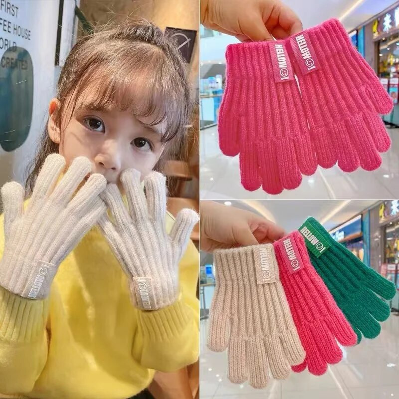 Talv uus talv Lapsed kudumine paksendatud kirjaga plüüs Viis sõrme kindad poisid tüdrukud õues soojad kindad lapsed värvid kindad