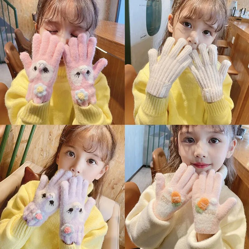 Talv uus talv Lapsed kudumine paksendatud kirjaga plüüs Viis sõrme kindad poisid tüdrukud õues soojad kindad lapsed värvid kindad