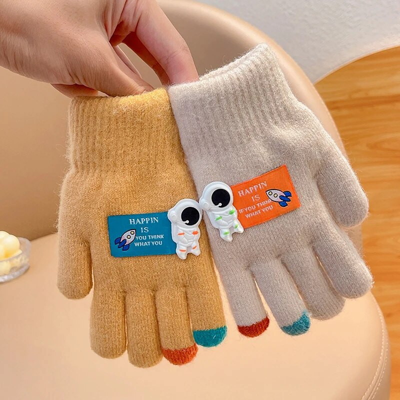 Talv uus talv Lapsed kudumine paksendatud kirjaga plüüs Viis sõrme kindad poisid tüdrukud õues soojad kindad lapsed värvid kindad