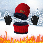 3 ΣΕ 1 Χειμερινό πλεκτό καπέλο Beanie Καπέλο κασκόλ για αγόρια και κορίτσια, πλεκτό τριών τεμαχίων, αντιανεμικό μωρό, ζεστό χοντρό καπάκι, χειμερινά καπέλα шапка