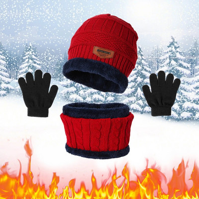 3 IN 1 Ziemas adīta Beanie Cepure zēniem un meitenēm Šalle cepure Trīsdaļīga adīta Mazuļa vēja necaurlaidīga silta bieza cepure Cimdi Ziemas cepures шапка