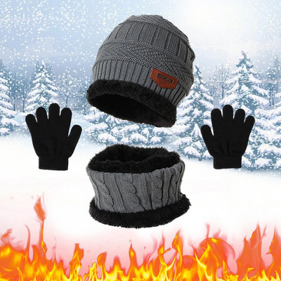 3 ΣΕ 1 Χειμερινό πλεκτό καπέλο Beanie Καπέλο κασκόλ για αγόρια και κορίτσια, πλεκτό τριών τεμαχίων, αντιανεμικό μωρό, ζεστό χοντρό καπάκι, χειμερινά καπέλα шапка