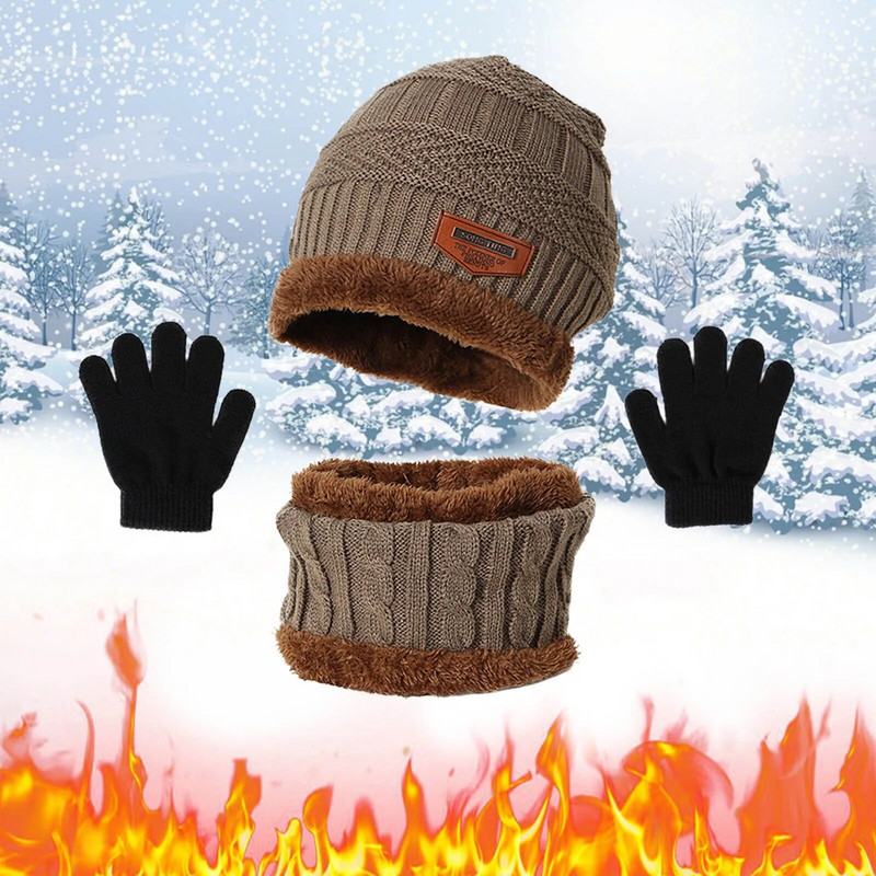 3 ΣΕ 1 Χειμερινό πλεκτό καπέλο Beanie Καπέλο κασκόλ για αγόρια και κορίτσια, πλεκτό τριών τεμαχίων, αντιανεμικό μωρό, ζεστό χοντρό καπάκι, χειμερινά καπέλα шапка