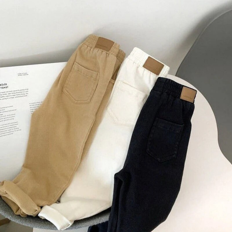 Kevad- ja sügisene poiste vabaajapüksid 2023 Korea uued laste puuvillased kombinesoonid Taskud Püksid Lasteriided