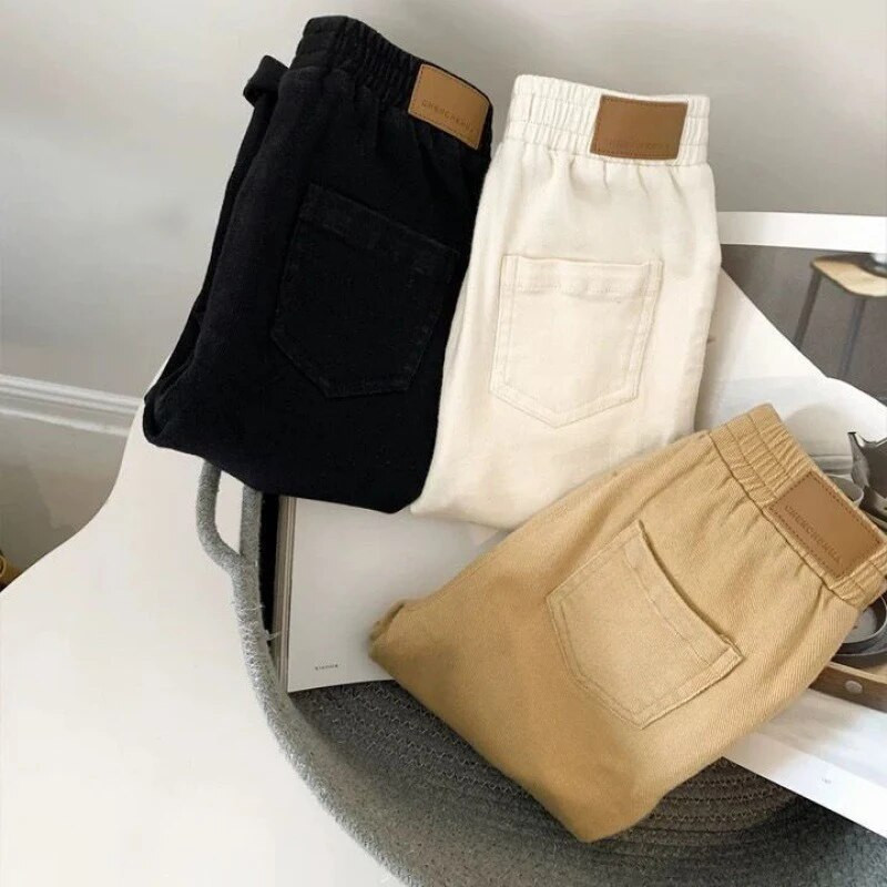 Kevad- ja sügisene poiste vabaajapüksid 2023 Korea uued laste puuvillased kombinesoonid Taskud Püksid Lasteriided