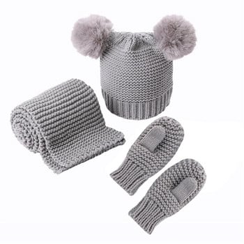 Комплект шапки Three Of Gloves Зимни детски шапки за бебета Шал Комплект ръкавици Топла прежда Вълнен зимен шал Детски шапки шапка детская