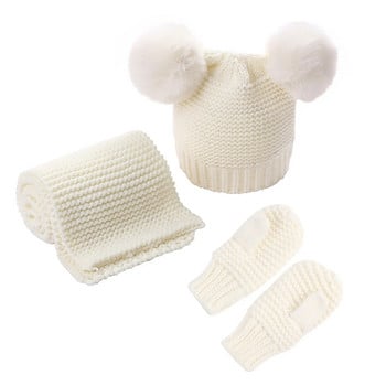 Комплект шапки Three Of Gloves Зимни детски шапки за бебета Шал Комплект ръкавици Топла прежда Вълнен зимен шал Детски шапки шапка детская