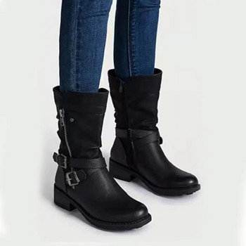 2023 Φθινοπωρινές χειμερινές ήπιες μπότες με χοντρό χαμηλό τακούνι Botas αγκράφα casual γυναικεία παπούτσια Φερμουάρ στο πλάι Μασίφ Bota Feminina Μέγεθος 35-43