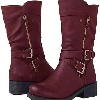 2023 Φθινοπωρινές χειμερινές ήπιες μπότες με χοντρό χαμηλό τακούνι Botas αγκράφα casual γυναικεία παπούτσια Φερμουάρ στο πλάι Μασίφ Bota Feminina Μέγεθος 35-43