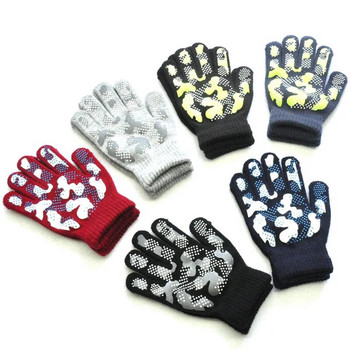 Warmom Παιδικά Χειμερινά Ζεστά Πλεκτά Γάντια Παιδικά Γάντια Αγόρι Κορίτσι Υπαίθρια Αθλητικά Αντιολισθητικά Γάντια Καμουφλάζ PVC Offset για 5-11 χρόνια