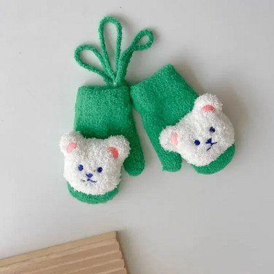 1 ζευγάρι ζεστά γάντια για παιδιά χαριτωμένα γάντια κούκλας κινουμένων σχεδίων για αρκουδάκι για αγοράκι Kawaii Φθινοπωρινά, Χειμερινά βελούδινα γάντια για νήπια