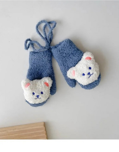 1 ζευγάρι ζεστά γάντια για παιδιά χαριτωμένα γάντια κούκλας κινουμένων σχεδίων για αρκουδάκι για αγοράκι Kawaii Φθινοπωρινά, Χειμερινά βελούδινα γάντια για νήπια