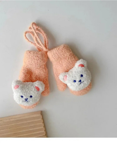 1 ζευγάρι ζεστά γάντια για παιδιά χαριτωμένα γάντια κούκλας κινουμένων σχεδίων για αρκουδάκι για αγοράκι Kawaii Φθινοπωρινά, Χειμερινά βελούδινα γάντια για νήπια