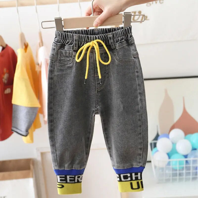 Înălțime 80-130 cm Blugi pentru copii Primăvară și toamnă Stil occidental Agrement 2021 Pantaloni noi de iarnă cu nervuri picior deschis Tendință