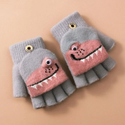 Multifilmid Lastele labakindad Talvine villane kootud klapp poolsõrmega kindad karusnaha paksud soojad kindad poisid tüdrukud plüüsist kindad 5-12 aastaks