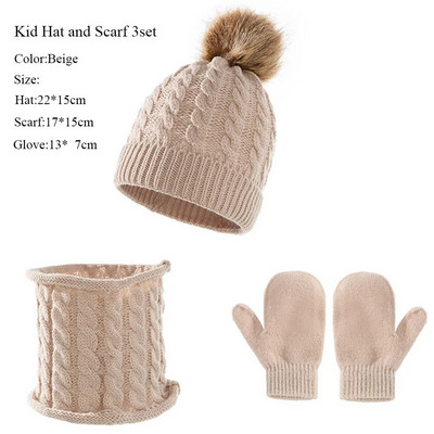 3 σετ μάλλινο ζεστό παιδικό καπέλο κασκόλ γάντια χειμωνιάτικο παιδικό καπέλο σετ παιδικό καπέλο ζεστό σετ κοστούμι Caap γάντια