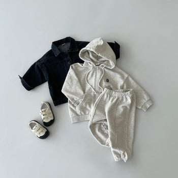 Korean INS Kids Boys Jogger Set Baby Boys Workout Jacket Hoodie +Elastic Sweatpant Комплекти Детски анцуг с качулка с цип 1-5Y Нов