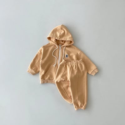 Korea INS Kids Boys Jogger komplekt Beebipoiste treeningjope kapuuts + elastsed dressipükste komplektid Täistõmblukuga kapuutsiga laste spordidress 1-5a uus