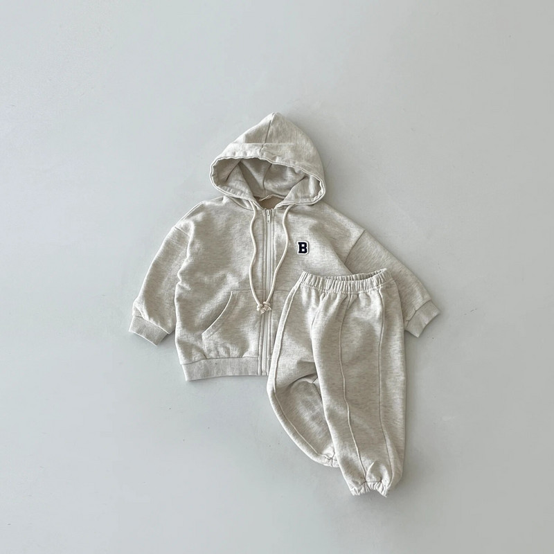 Korea INS Kids Boys Jogger komplekt Beebipoiste treeningjope kapuuts + elastsed dressipükste komplektid Täistõmblukuga kapuutsiga laste spordidress 1-5a uus